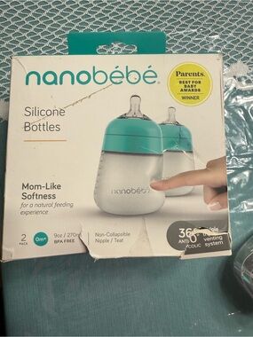 nanobébé Teal Silicone Baby Bottle - 9oz (2 Pack)